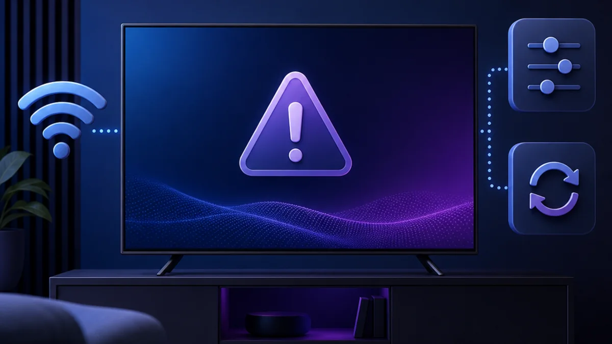 Téléviseur avec symboles de connexion et de dépannage technique